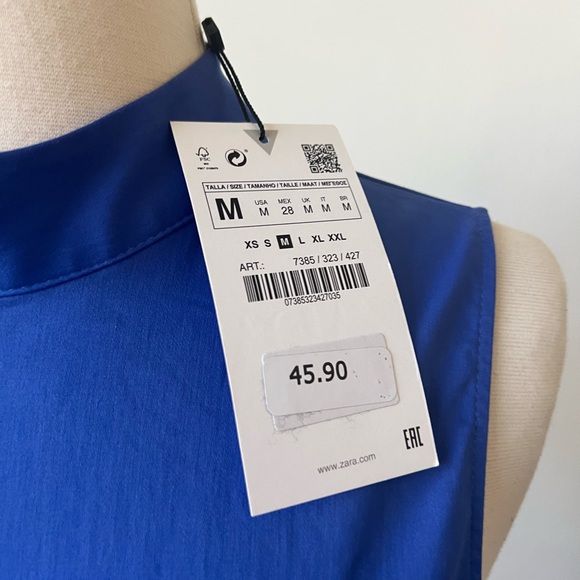 NWT Zara Blue Mock Neck Mini Dress Size Medium - Picture 3 of 9
